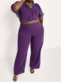 Conjunto de dos piezas para mujer en color púrpura con blusa corta y pantalones anchos - 1XL / Morado