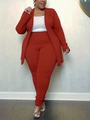 Three-piece brick red suit detail with long cardigan, slim trousers and white tube top - Red