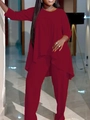 Conjunto elegante de dos piezas para mujer con túnica de manga larga y pantalón granate - 3XL / Burdeos