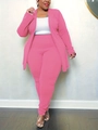 Detail of a pink three-piece set with a long cardigan, white top, and slim trousers - Pink