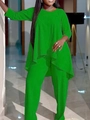 Conjunto de dos piezas para mujer en verde brillante con top asimétrico y pantalón recto - 3XL / Verde