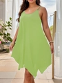 Ärmelloses lockeres Kleid in Avocadogrün mit unregelmäßigem Saum auf einer Außenterrasse - 3XL / Gelbgrün