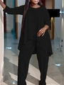 Conjunto casual de dos piezas negro para mujer con blusa larga y pantalones a juego - 3XL / Negro