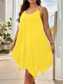 Ärmelloses leuchtend gelbes A-Linien-Kleid mit asymmetrischem Wellensaum für den Sommer - 3XL / Gelb