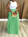 Women's green pleated maxi skirt with high elastic waist and white sleeveless top - 3XL / Emerald Green