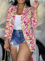 Dames blazer in grote maten met kleurrijke abstracte geometrische prints voor vrije tijd - 2XL / Multicolor geometrische print
