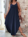 Γυναικείο plus size αμάνικο μάξι φόρεμα σε μπλε σκούρο με V λαιμόκοψη και στρίφωμα - 3XL / Ναυτικό Μπλε