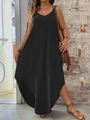 Bohemian black plus size maxi dress with V-neck, spaghetti straps and irregular hem - 3XL / Black