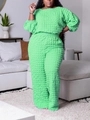 Dames lounge set in mintgroen met popcorn textuur stof en lange mouwen outfit - 3XL / Grasgroen