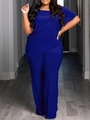 Royal blue two-piece lounge set with short sleeve top and high waist wide leg pants - Blue