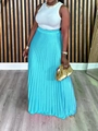 Bright blue pleated maxi skirt with elastic high waist and elegant flowy fabric - 3XL / Sky Blue