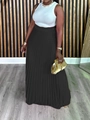 Women's casual white sleeveless top paired with a long black pleated maxi skirt - 1XL / Black