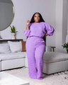 Paarse tweedelige vrijetijdsset voor dames met wafeltextuur top en wijde broekspijpen - 3XL / Violet