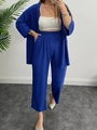 Conjunto de 2 piezas oversize azul real para mujer con pantalón ancho y cárdigan - 3XL / Azul