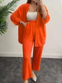 Conjunto naranja de dos piezas para mujer con camisa plisada y pantalón de pernera ancha - 3XL / Rojo Naranja