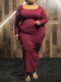 Elegant burgundy long sleeve crew neck maxi dress with slim fit bodycon style for women - 1XL / Red