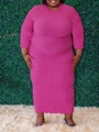 Vestido ajustado de talla grande en tela de palomitas rosa fucsia con manga abullonada - 1XL / Rosa Rojo
