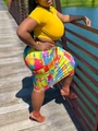 Two-piece bodycon set with yellow crop top and colorful geometric print pencil skirt - 4XL / Mixed Colors