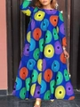 Blue African print maxi dress with long sleeves and colorful geometric circle pattern - 1XL / Mixed Colors