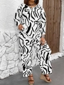 Ensemble deux pièces pour femme avec imprimé abstrait noir et blanc élégant - 1XL / Haut Et Pantalon