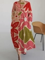 Artistic floral print long sleeve maxi dress in a loose fit comfortable cotton linen style - Artistic Floral Print