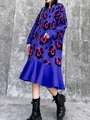 Abito midi viola scuro a maniche lunghe con stampa floreale astratta e orlo a volant - 2XL / Blu
