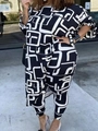 Ensemble deux pièces grande taille avec imprimé géométrique noir et blanc et legging - 1XL / Noir