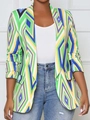 Detalle del patrón geométrico de rombos de colores en una chaqueta blazer mujer - 4XL / Multicolor Azul-Verde