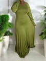 Detail of olive green plus size dress showing soft drape fabric and flowy hemline - XL / Army Green