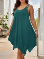 Deep green sleeveless loose dress with irregular hem and lightweight flowy fabric - Dark Cyan