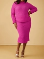 Detailed view of the 3D popcorn textured fabric on magenta long sleeve top and skirt set - 1XL / Rose Red