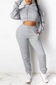 Close-up of light gray two-piece tracksuit featuring a cropped hoodie and jogger pants - 1XL / Light Gray