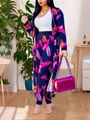 Ensemble 3 pièces décontracté pour femme avec gilet imprimé plumes et leggings - 3XL / Style Imprimé Plume (5729混合色)