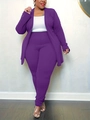 Detail van het donkerpaarse plus size vest en de textuur van de bijpassende broek - 3XL / Paars