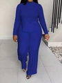 Chic royal blue two-piece set featuring long sleeve top and loose wide leg trousers - 1XL / Blue