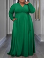Detail of elegant dark green plus size maxi dress with wrap V-neck and waist tie design - 1XL / Dark Green