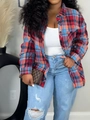 Detail of red and blue plaid flannel shirt paired with a white tank top and ripped denim jeans - 1XL / Red