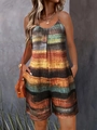 Ärmelloser Neckholder-Jumpsuit mit bunten Querstreifen und praktischen Seitentaschen - 1XL / Orange Gestreift