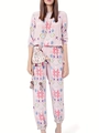 Completo casual da donna in due pezzi rosa con stampe geometriche colorate e maniche lunghe - S / Rosa