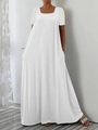 Elegant white short sleeve maxi dress with round neck and pockets for a casual summer look - S / White