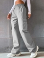 Light gray high-waisted cargo pants with elastic waist and large flap pockets - S / Light Gray