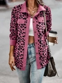 Women's pink leopard print corduroy shirt jacket with chest pockets and button-up front - Rose Red