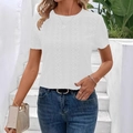 Slim fit white short sleeve T-shirt with hollow-out lace embroidery and crew neck - S / White