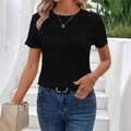 Slim fit black short sleeve t-shirt with elegant hollow out lace floral patterns - S / Black