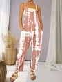 Detail of tie-dye wide-leg jumpsuit featuring functional large side pockets and spaghetti straps - Pink