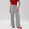 Pantalon large à rayures verticales noires et blanches avec taille haute élastique - S / Noir