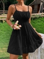 Abito estivo nero a pois svizzeri con gonna a balze e spalline sottili chic - S / Nero