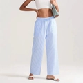 Pantalon large décontracté à rayures bleues et blanches avec cordon de serrage - S / Bleu clair