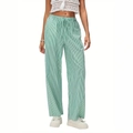 Pantalon femme à rayures verticales vertes et blanches, taille haute et jambes larges - S / Vert