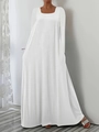Detail of white square neck maxi dress showing long sleeves and flowy A-line skirt fabric - S / White